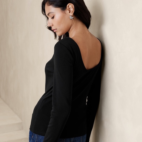 New! BANANA REPUBLIC Refined Scoop-Neck T-Shirt in Crisp White, Size Large - Picture 5 of 8